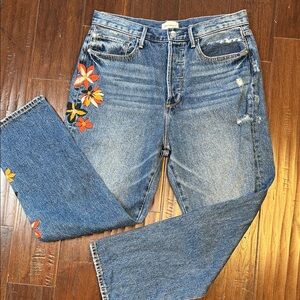 DRIFTWOOD Jordie Mom Jeans 30X27 Embroidered Floral Button-Fly‎ Straight